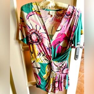 ADORABLE “Azores” Faux Wrap Top with Flounce sleeves and twist detail